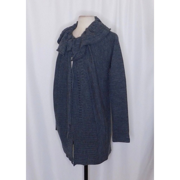 Anthropologie MOTH Gray Wool Ha'penny Cardigan Ruffled Cinched Tie Neck Medium - Picture 5 of 11